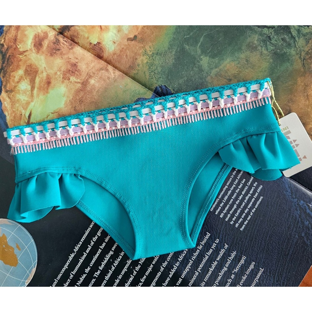 Kiini Liv Mini Jade Multi Crochet Ruffle Bikini Bottom Size 5/6 NEW